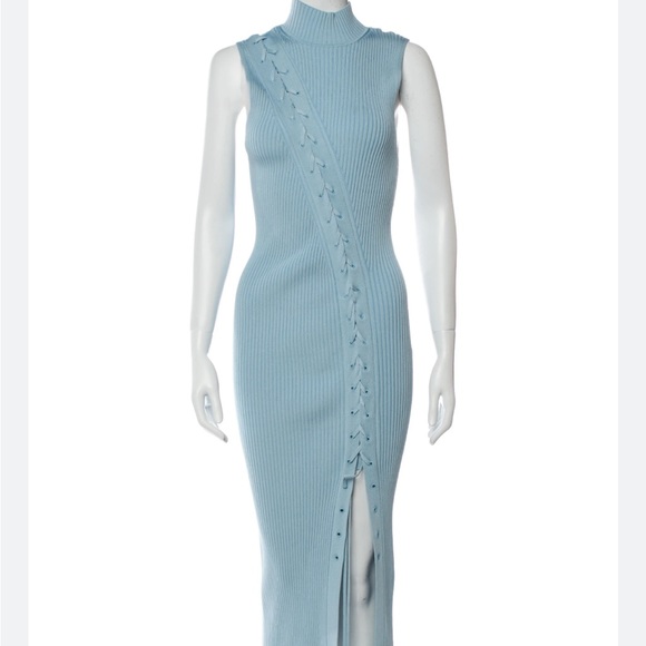 Johnathan Simkhai Ribbed Lace-Up Midi Dress in Ice Blue - Picture 2 of 5